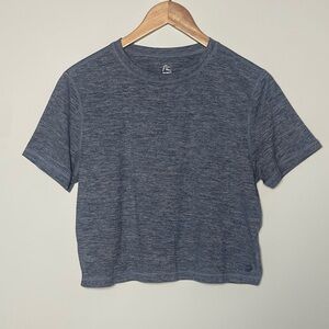 Rhoback | Women's Short Sleeve Drift Crop Performance Tee Blue Heather